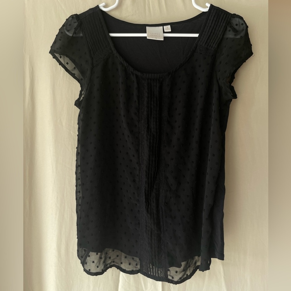 LC Lauren Conrad Black Flutter Sleeve Blouse